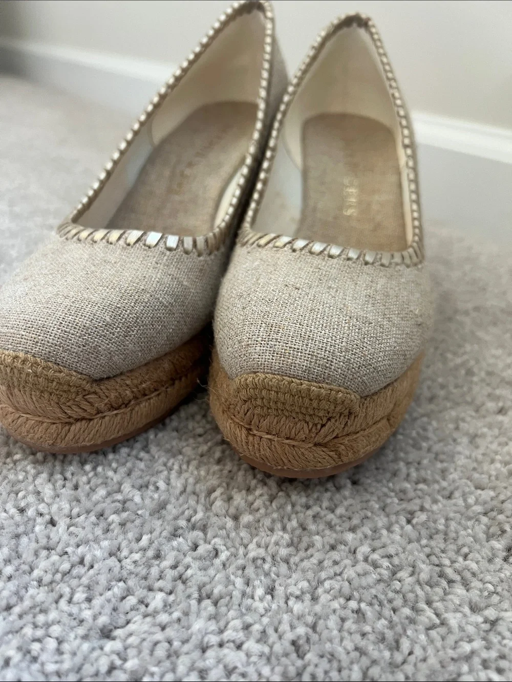 Jack Rogers Palmer toe closed Neutral Linen Espadrille Wedge Pumps - Women's 6.5